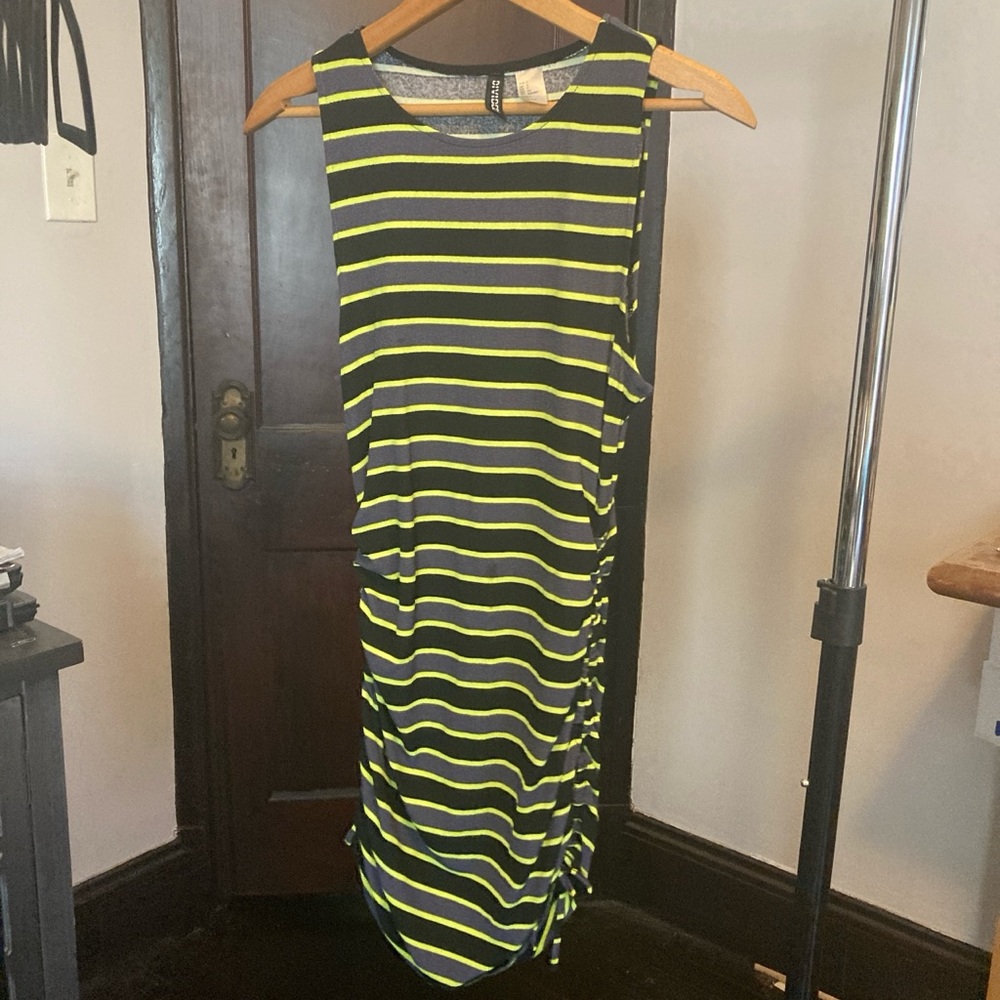 H&M Black and Yellow Striped Midi Dress